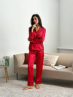 Яркая красная Женская пижама Victorias Secret рубашка на пуговицах и брюки виктория секрет Shopen Яскрава