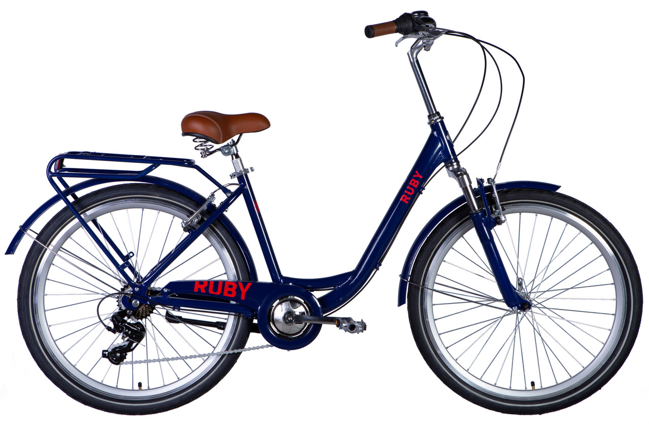 Велосипед AL 26" Dorozhnik RUBY Vbr FR рама-17" темно-синій 2024 крила, крило пер., крило зад., підніжка,