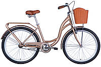 Велосипед сталь 26 Dorozhnik AQUAMARINE гальмівна рама-17" бежевий з багажником задн St з корзиною Pl з крылом