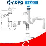 Сифон для мийки прямоточний з випуском 70 мм і гофротрубкой 40/50мм NOVA Plastik 1122, фото 2