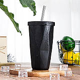 Металевий стакан із трубочкою Diamond 500 мл, чорний, фото 2