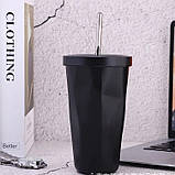 Металевий стакан із трубочкою Diamond 500 мл, чорний, фото 6