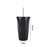 Металевий стакан із трубочкою Diamond 500 мл, чорний, фото 8