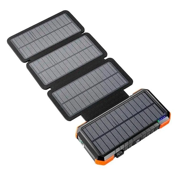 Сонячний зарядний пристрій УМБ Solar Power bank with 32pcs camping LED 20000mAh PN-W12Pro IPX4 | 2USB/Type-C, 18W/3A, PD/QC|Чорний
