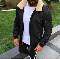 Мужская черная демисезонная куртка с меховым воротником, Турция