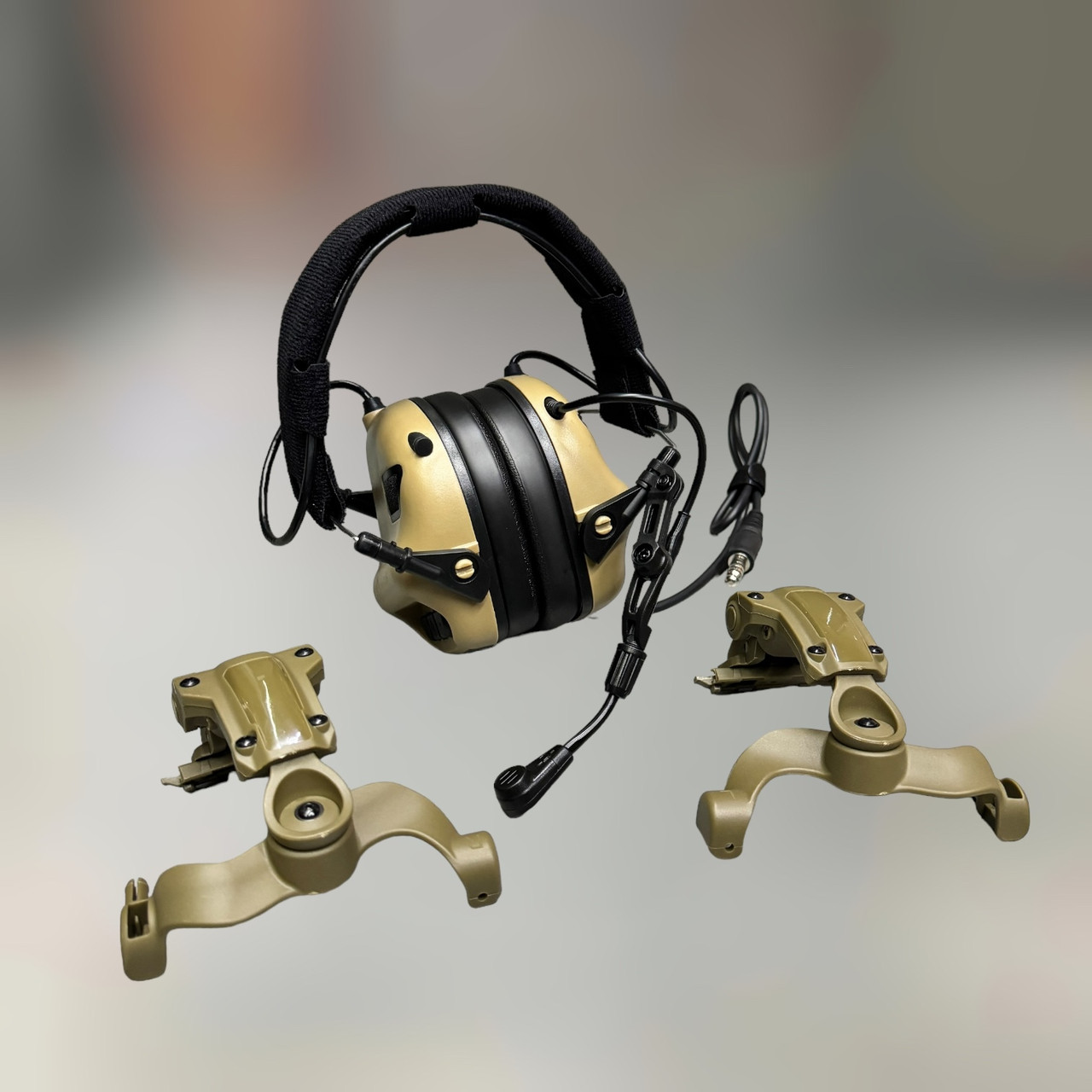 Навушники Earmor M32 c кріпленням на шолом HD-ACC-08, активні, зі знімним мікрофоном та гарнітурою, Олива Койот
