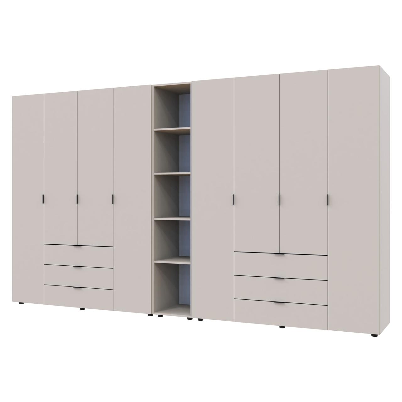 Комплект шаф "Гелар + Етажерка" 348х50х203 см. 4+4 ДСП, Кашемір, фото 1