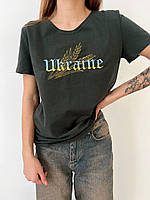 Летняя футболка с вышивкой UKRAINE+КОЛОСКИ графит