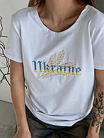 Летняя футболка с вышивкой UKRAINE+КОЛОСКИ белый