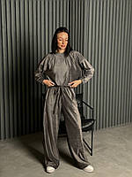 Стильний костюм Oversize на весну (широкі штани палаццо + кофта вільного крою на затяжці) сірий