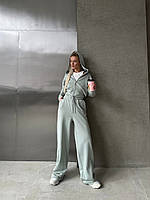 Комфортный костюм (кофта на молнии с капюшоном+брюки пояс на резинке) фисташка