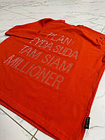 Стильная футболка с красивой надписью на спине из страз оранжевый