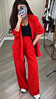 Шикарний повсякденний костюм із лампасами (штани вільного крою + подовжений піджак) червоний