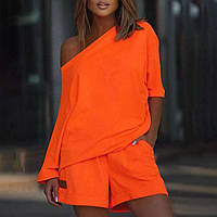 Летний женский костюмчик свободная футболка+шорты оранж