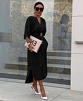 Платье с накладными карманами и поясом в комплекте черный