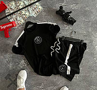 Стильный летний мужской костюм футболка и шорты из турецкой двунитки, черного цвета L