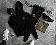 Мужской летний спортивный костюм с гербом 4в1 черный комплект штаны, кофта, футболка, бананка и бейсболка