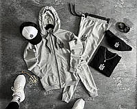 Мужской летний спортивный костюм с гербом 4в1 черный комплект штаны, кофта, футболка, бананка и бейсболка S