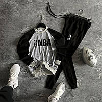 Мужской летний спортивный костюм NBA хаки Модный комплект свитшот и штаны из двунитки M