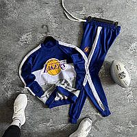 Мужской весенний спортивный костюм Lakers синий Модный комплект свитшот и штаны из двунитки
