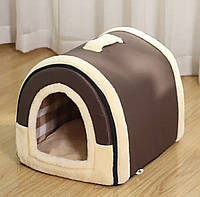 Домик будка лежак 2 в 1 Трансформер для собак и кошек размер 43х35х33, коричневий