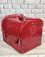 Бьюти - кейс, сумка для мастера , органайзер для косметики с раздвижными полочками красный крокодил