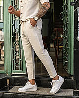 Мужские стильные белые брюки тканевые короткие брюки для парня BuyIT Чоловічі стильні білі штани тканинні