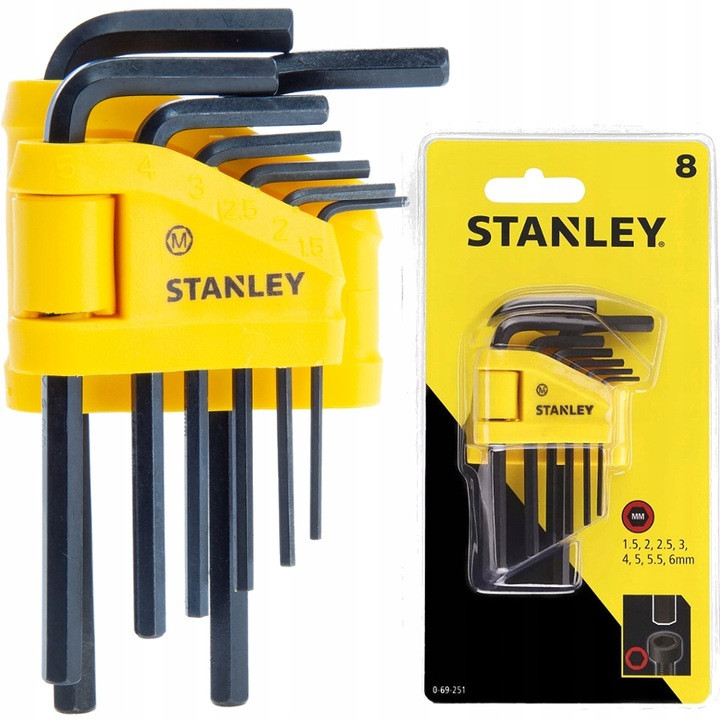 Шестигранні Ключі (1,5, 2, 2,5, 3, 4, 5, 5,5, 6 мм) Набір 8 шт STANLEY (0-69-251), фото 1