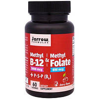 Метилкобаламин Jarrow Formulas Methyl B-12 Methyl Folate 5000 mcg 800 mcg 60 Lozenges Cherry GB, код: 7809507