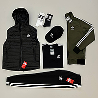 Набор Adidas костюм спортивный с жилеткой мужской адидас кофта и брюки с футболкой и кепка носки 2 пары хаки