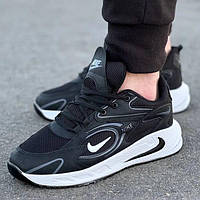 Чоловічі чорні кросівки Nike з білою підошвою та логотипом найк текстильні кроси BuyIT