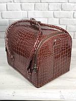 Бьюти - кейс, сумка для мастера , органайзер для косметики с раздвижными полочками крокодил шоколад