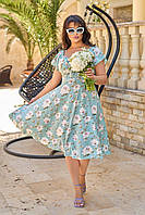 Сукня з декольте в квіточку, Сукня софт-шовк ошатне, сукня модна батал, сукня стильна батал