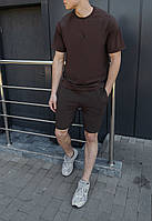 Базовый летний мужской комплект футболка шорты стаф коричневый Staff Seli Базовий літній чоловічий комплект