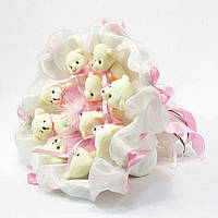 Букет из мягких игрушек 11 мишек бело-розовый BuyIT Букет з м'яких іграшок 11 ведмедиків біло-рожевий