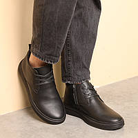 Ботинки мужские кожаные с мехом Черные ботинки BuyIT Черевики чоловічі шкіряні з хутром Чорні ботінки