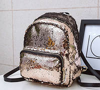 Женский рюкзак с пайетками Бронзовый портфель для женщин блестящий BuyIT Жіночий рюкзак з паєтками Бронзовий