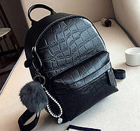 Женский рюкзак с меховым брелоком Большой Черный BuyIT Жіночий рюкзак з хутряним брелоком Великий Чорний