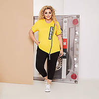 Женский спортивный летний костюм больших размеров. Футболка и бриджи. Размеры 48-50,52-54,56-58,60-62 желтый