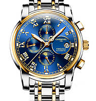Мужские классические механические часы Carnival London Silver 8704 Серебристые Темно-синие Серебро с золотыми