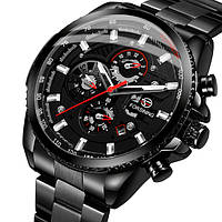 Мужские наручные часы черные металлические Forsining Finance BuyIT Чоловічий наручний годинник чорний