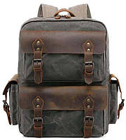 Туристичний рюкзак canvas Vintage темно сірий для чоловіка текстильний + шкіряний BuyIT
