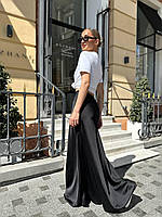 Стильна жіноча спідниця максі чорна, молодіжна модна довга легка спідниця якісний шовк армані преміум