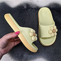 Шльопанці жіночі сланці пінкові оливкові з квіткою 4504, фото 3