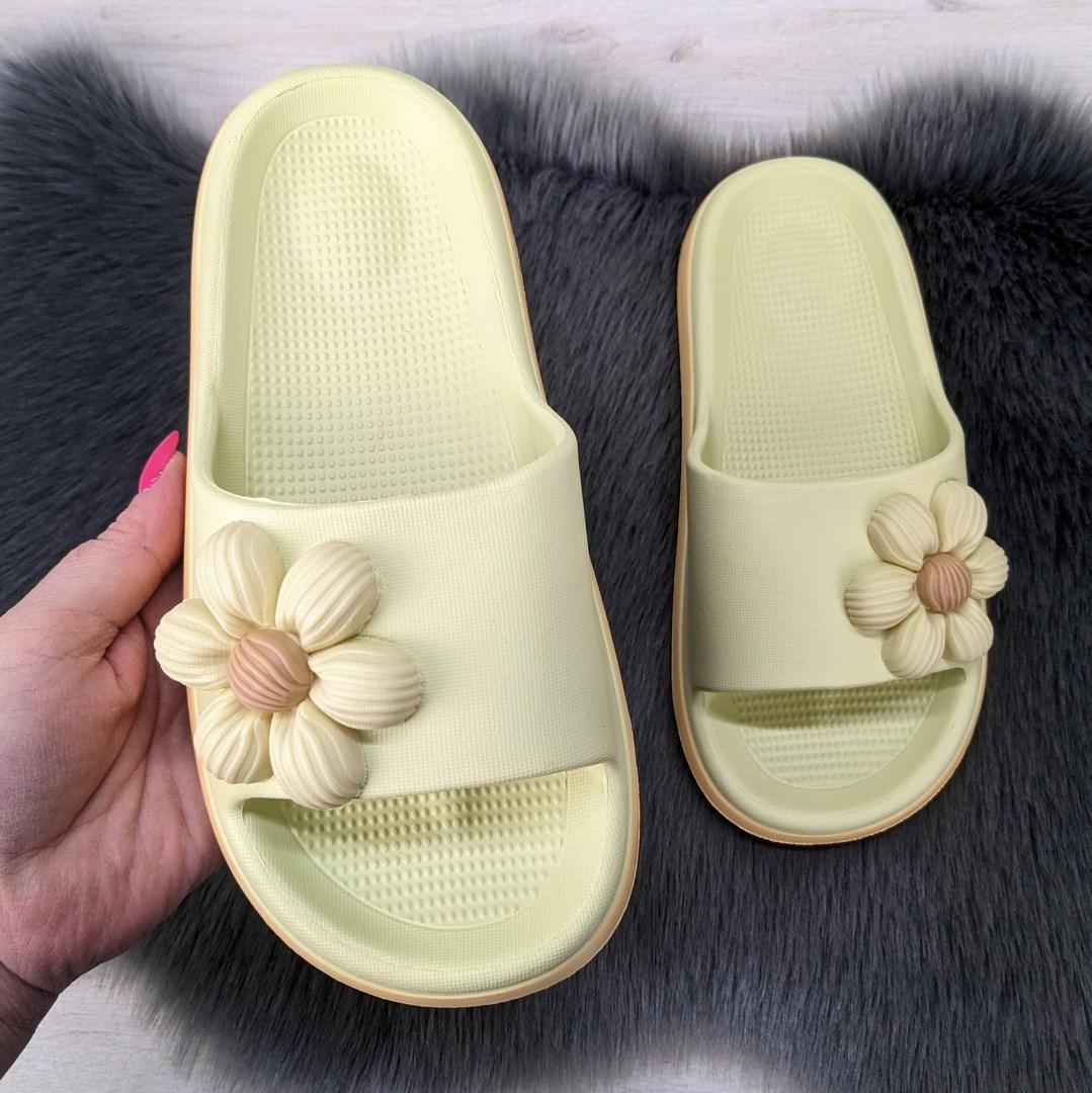 Шльопанці жіночі сланці пінкові оливкові з квіткою 4504