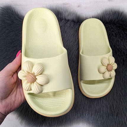 Шльопанці жіночі сланці пінкові оливкові з квіткою 4504, фото 1