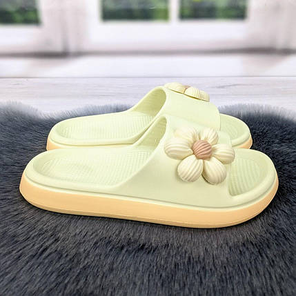 Шльопанці жіночі сланці пінкові оливкові з квіткою 4504, фото 2