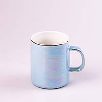 Чашка керамическая Glaze 420мл в зеркальной перламутровой глазури кружка для чая с крышкой Голубой SM_LG