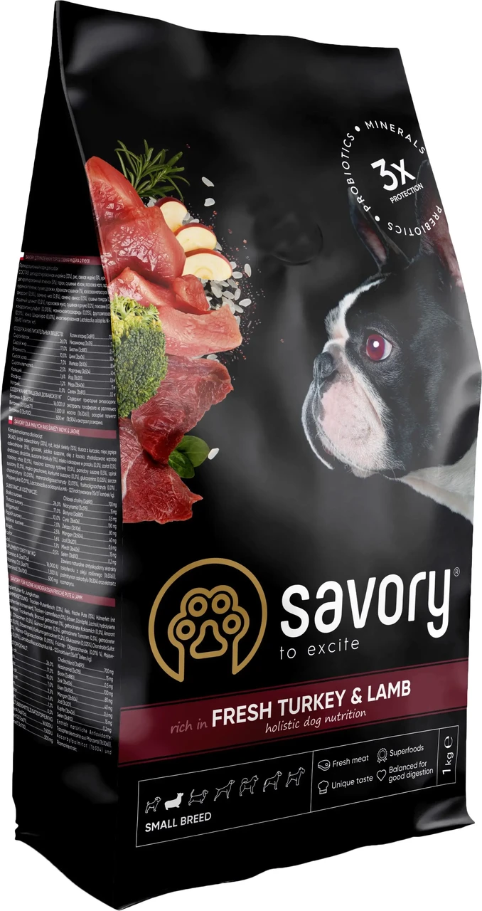Корм сухий для дорослих собак малих порід (до 10 кг) Savory Small Breed rich in Fresh Turkey and Lamb, 1 кг