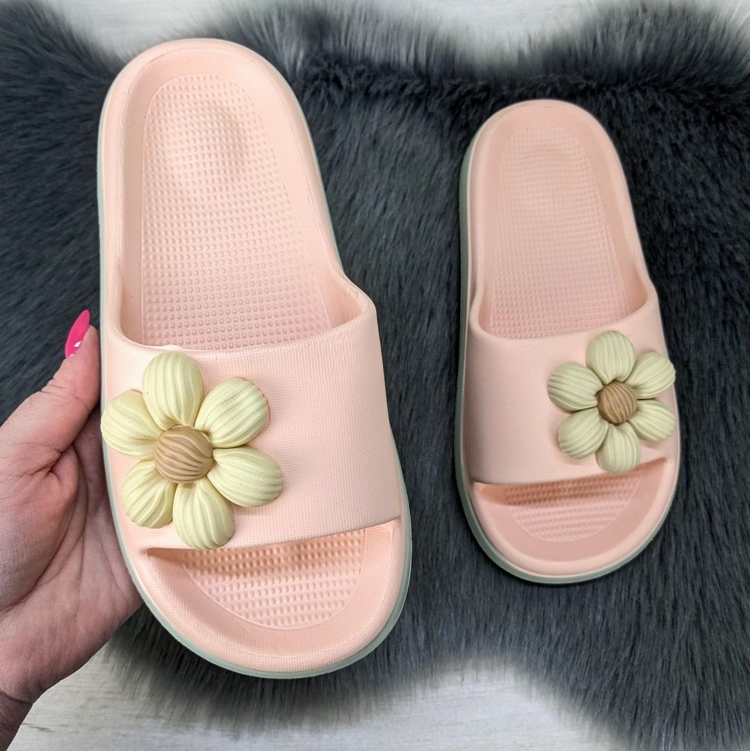 Шльопанці жіночі сланці пінкові рожеві з квіткою 4504, фото 1